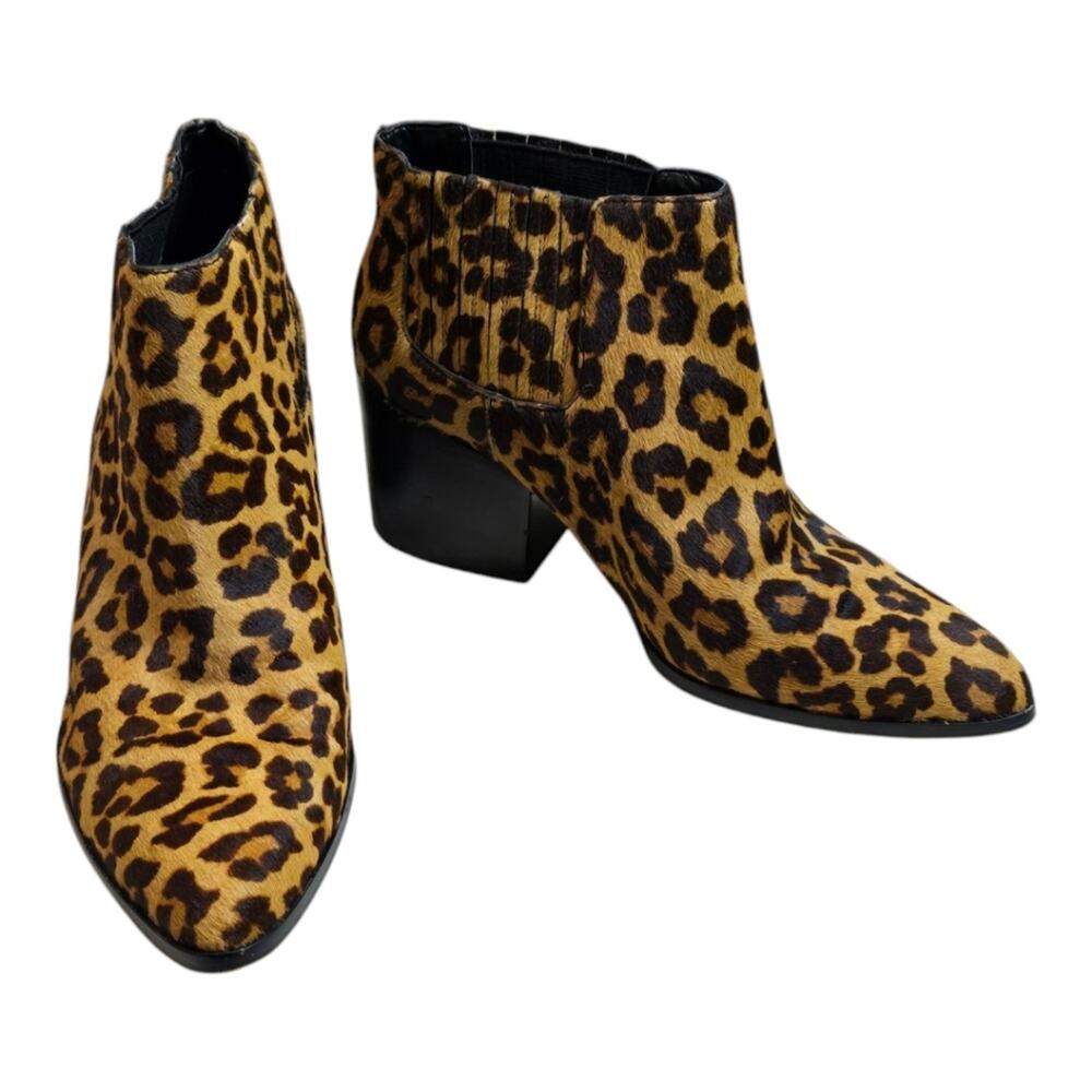 1.State Leopard Print Ankle Boots Pointed Toe Block Heel Western Style Booties